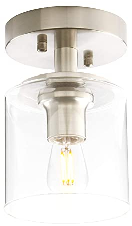 Yosoan Industrial Glass Ceiling Lights, Edison Pendant Light Fitting, Flush Ceiling Light Fixture, E27 Srew (Brushed)