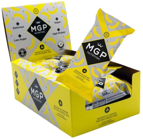 MGP Nutrition 12 Pack Banana Booster Protein Bar - High Protein, Low Sugar, Vegan Snack with Banana, Sultanas & Oats - Healthy & Delicious Plant-Based Energy Snack Bar, Made in UK