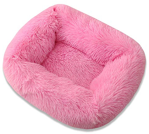 RayMinsin Hunde- und Katzenbett, Plüsch, quadratisch, Haustierhütte für kleine, mittelgroße und große Hunde, Herbst und Winter, schlafende Hundehütte, Katzenhütte, Haustierbedarf (Rosa, XS)