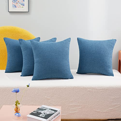 Deconovo Set mit 4 Kissenbezügen für Bett, Sofa, Gartenmöbel, Leinen-Effekt, super weich, Dekoration für Schlafzimmer, Dunkelblau, 50 x 50 cm