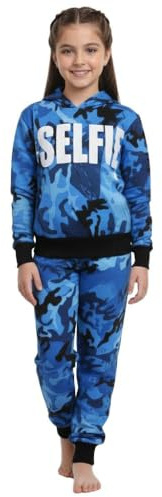 A2Z 4 Kids Girls Tracksuit Hoodie Sweatshirt Top Bottoms Comfortable - T.S Crop Selfie Camo Blue 7-8