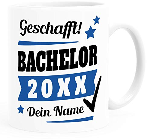 SpecialMe® Tasse Bachelor Abschluss personalisiert mit Namen und Jahr Geschenk Student Studentin Bachelorarbeit Bachelor weiß Keramik-Tasse