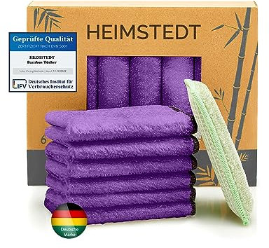 HEIMSTEDT® Paños de bambú violeta (6 unidades) – paños de limpieza de bambú sostenibles para limpieza sin rayas en todas las superficies