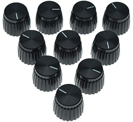 KAISH 10pcs Guitar AMP Amplifier Push on fit Knobs Black with Black Cap Top Fits 6mm diameter Pots Marshall Amplifiers