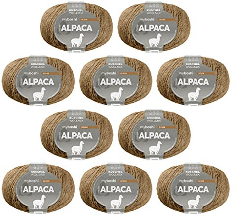 myboshi Alpaca-Wolle zum Häkeln/Stricken, temperaturregulierend, angenehm weich, für Damenoberbekleidung, Braun (Ocker), 10 Knäuel