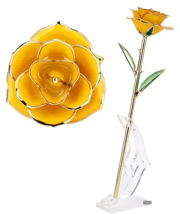 Dipped Golden Roses, Artificial 24K Gold Rose Flower Artificial Eternal Rose Gold Foil Rose Full and Silky 24k Gold Rose Beautiful Natural Flower Forever Preserved Rose(Yellow),gift