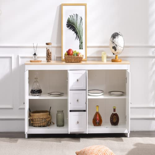WZFANJIJ Kommode Anrichte Sideboard Mehrzweckschrank Beistellschrank Kiefer massiv Weiss lackiert