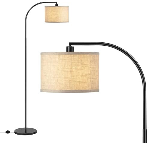 EDISHINE LED Floor Lamp, 63 Standing Lamp with Adjustable Linen Shade,Black Metal Arc Light Pole, Modern Simple Reading Light for Living Room, Lounge, E27 Socket