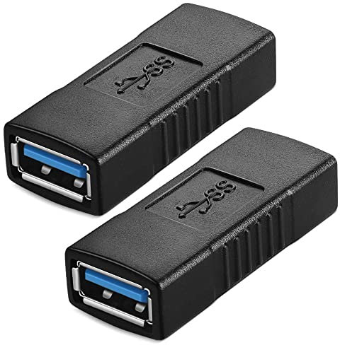 2 adaptadores de conector de extensión JacobsParts USB 3.0 tipo A hembra a hembra F/F (negro)