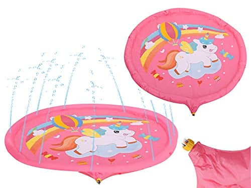 Einhorn Sprinkler Wassermatte Gartenbrunnen - Durchmesser: 170cm - Farbe: Pink - Sicher für Kinder - Splash - mit Wassersträhnen