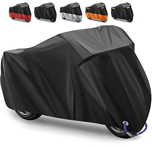 Funda para Moto Cubierta de la Moto Funda Protector para Moto Impermeable Funda para Moto 210D Tela Oxford Cubierta Protector Impermeable al Aire Libre contra Lluvia-265X105X125cm(Negro)