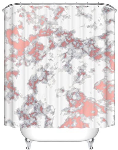 Shower Curtain Grey Blush Pink Shower Curtains Mould Proof Resistant Washable Polyester 3D Bathroom Curtains Quick Dry Water Proof Durable Wet Room Shower Curtain with 12 Hooks 200x200cm