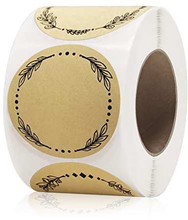 500pcs 2 Label Stickers for Jars and Lids, 4 Different Wreath Designs, Kraft Labels Christmas Valentines Day Gift Tags Stickers for Pantry, Mason Jars, Canning, Bottles