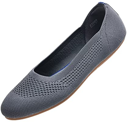 Puxowe Damen Ballerina Runde Zehe Stricken Flache Schuhe Komfort Weich Slip On Ballerina Walking Flats Schuhe für Frauen Niedriger Keil Lässig 40 EU Deep Gray
