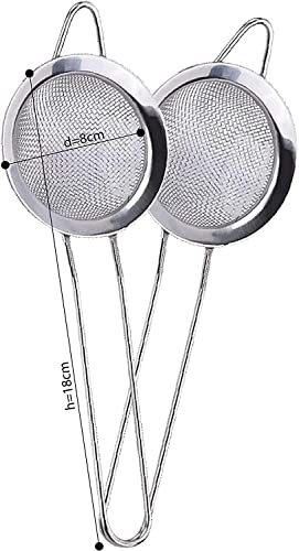 Blissify Colador de alimentos de acero inoxidable, 2 unidades, coladores y tamices de acero con marco reforzado, mango resistente para té, café, zumo, colador duradero sin bordes afilados (2 x 8 cm)