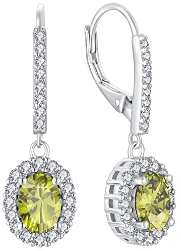 YL Damen Ohrhänger 925 Sterling Silber August Geburtsstein Peridot Zirkonia Oval Ohrringe