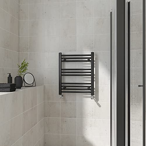 Warmehaus Straight Heated Towel Rail Black Bathroom Radiator 600x500mm | Contemporary Ladder Style Radiator for Bathrooms, Central Heating, Wall Mounted Towel Warmer, Durable Finish