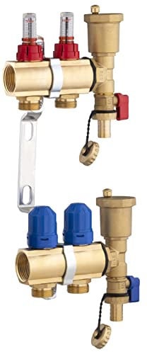 Collettore per Riscaldamento a Pavimento in Ottone con 2 Uscite/Ritorni | Con Misuratore di Portata | Robusto e Preciso | Alta Qualità | NOYON & THIEBAULT