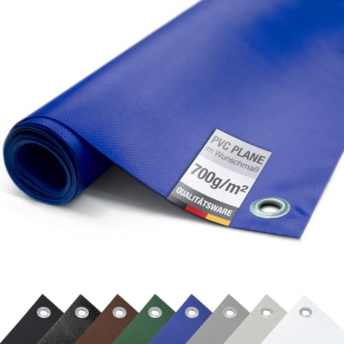 ANKO PLANEN 700 g/m² PVC Gewebeplane mit verzinkten Rundösen – Matte UV-stabile reißfeste LKW Abdeckplane (Blau, 2,5m x 2m)