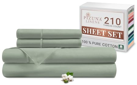 Pizuna Cotton Percale Double Bed Sheet Set Sea Foam 100% Long Staple | Combed Cotton Bedding, 230x280 cm, Percale Weave 4 Pc - Fitted Sheet & 2 Pillowcases