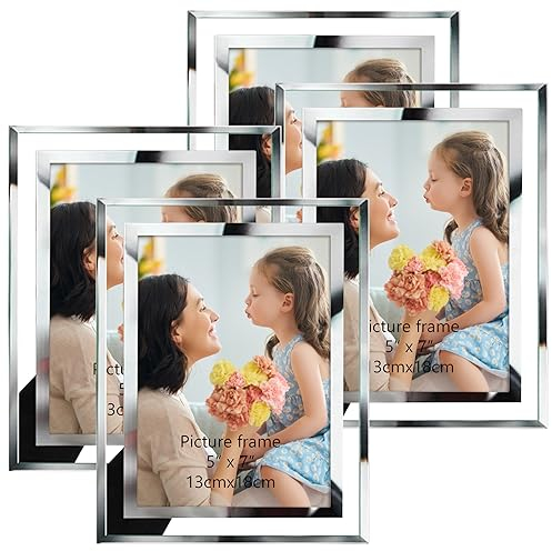 Hoikwo Juego de 4 Marcos de Fotos 13x18, Marcos para Cuadros Cristal con el Borde Plateado Puede Colocarse Vertical u Horizontalmente Sobre una Mesa