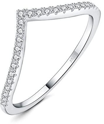 JewelryPalace V-Form Modeschmuck Rund Moissanite Zirkonia Band Ring Damen, Hochzeitsringe Damenring Silber 925 Trauringe Eheringe für Frauen, Vorsteckring Stapelring Ring Bandring Schmal Rosegold Gold