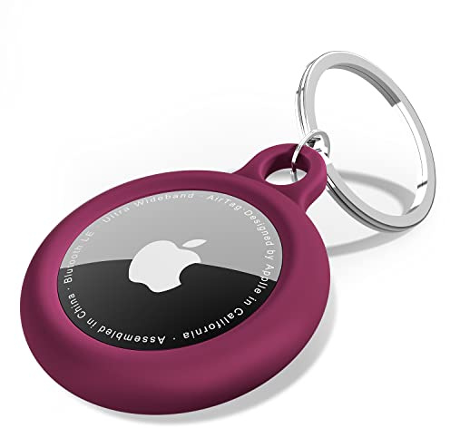 oakxco für Airtag Schlüsselanhänger, Schutzhülle Air Tag Hülle Silikon Anhänger Air Tag Schlüssel Halter Zubehör, Kompatibel Mit Apple Airtag Schlüsselbund Gepäckanhänger Case, Winerot Bordeaux