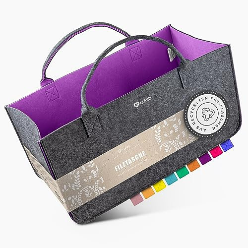 LoFelt® Filztasche, Holzkorb, Brennholzkorb, Kaminholz, aus 100% recyceltem Plastik/Filztasche groß geeignet als Filz Einkaufstasche, Kaminholztasche, Filzkorb, Lila
