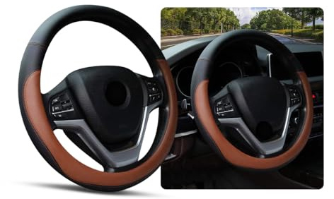Ziciner Lenkradbezug, weiches Leder, hochwertig, langlebig, elastisch, dehnbar, atmungsaktiv, rutschfest, universelles Auto-Innenzubehör (Kaffeebraun)