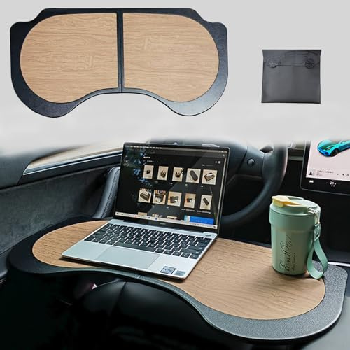 Frins Faltbarer Laptop-Schreibtisch für Tesla Model Y Mddle 3, PU-Leder Lebensmitteltablett Tisch für Arbeit, Studium, Make-up, Reisen und Essen im Auto