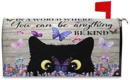 Coperture per cassette postali 3D in legno di gatto nero Farfalla Involucri magnetici per posta Dimensioni standard Copertura per cassetta delle lettere Decorazioni per cassette postali da giardino
