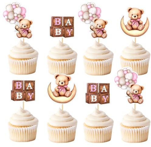 Blumomon 36 Stück Bären Cupcake-Topper, süßer Bär, Cupcake Dekorationen, Kinderparty, Babyparty, Tiere, Motto Feier, Geburtstag, Party Dekorationen
