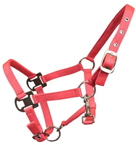 Horses, Joy Halfter aus dreifachem Nylon mit weichem Fellüberzug für empfindliche Pferde, doppelte Einstellung, Stoffpatch an Pfosten und Nasenbügel (Full, Rosa) (Shetland-Rot)