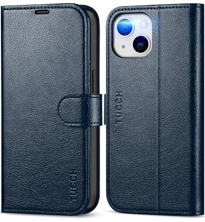 TUCCH Hülle für iPhone 13, Schutzhülle TPU [Kartenfächer], [Standfunktion] [RFID Blocker] Klapphülle, [Magnet] Stoßfeste Handyhülle, Lederhülle Kompatibel mit iPhone 13 (6,1 Zoll), Marineblau