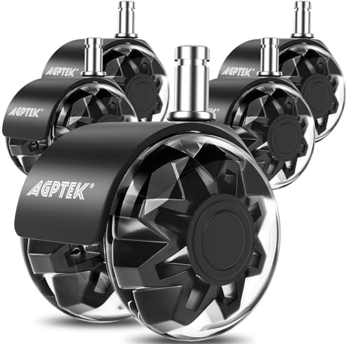 AGPTEK 5er Pack Bürostuhl rollen, 11mmx22mm Universale Bürostuhl Ersatzräder (Nicht für 1KEA 10mm), Sicher auf Fliesen, Teppich, Holz
