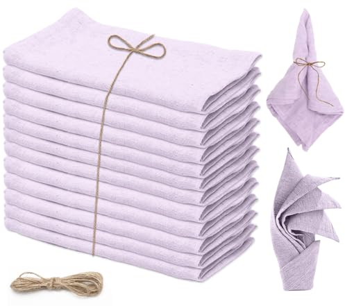 Gohytal Lot de 12 serviettes en tissu, réutilisables, durables, lavables, décoration de table pour cuisine, anniversaire, fête, café, restaurant (violet clair)