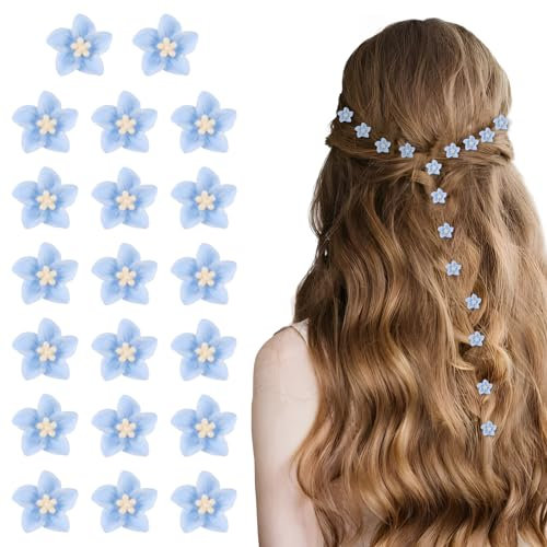 Dalababa 20 Pcs Mini Flower Hair Clips, Tiny Cute Claw Clips, Lily Flower Small Hair Accessories for Women Girls Party Wedding Daily - Light Blue