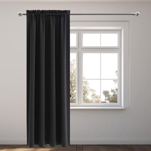 NAKIHOUSE Vorhänge,1 Stück Schwarz Verdunkelung Blickdicht Gardinen Wohnzimmer Lärmschutz Thermogardine Schlafzimmer Dicke Thermogardine Kälteschutz warm Vorhang, H213xB106 cm