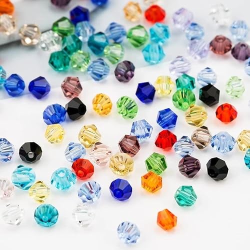 VEGCOO 1500Pcs Crystal Glass Beads for Jewellery Making, 4mm Faceted Rondelle Beads, Crystal Briolette Beads for Threading DIY Crafts Bracelets Necklace (Assorted Colors)