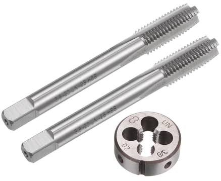 QUARKZMAN Set di 3 Pezzi Rubinetti e Matrici, Maschio Filettatore UNF 3/8-20 e Filiera Rotonda, Attrezzo per Filettatura e Maschiatura per Riparazione Filetti di Dadi e Bulloni