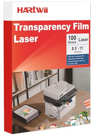 Hartwii Laser Transparency Film,100 Sheets Overhead Projector Film for Laser Jet Printer,Letter Size 8.5x11Color Transparent Paper for OHP Copier Photo Transparent Film,Office and School Supplies