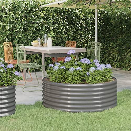 Mengtu Pflanzkübel Hochbeet Metall Pflanzkübel Pflanzbeet Kräuterbeet Pflanzbeet Gartenbeet Hochbeet für Garten und Terrasse Pulverbeschichteter Stahl 100x100x36 cm Grau Garten Möbel