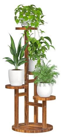 Bamworld Support Plantes Intérieur, Porte Plante Intérieur À 4 Niveaux, Étagère En Bois Pour Plusieurs Plantes, Petit Étagère Plante Rond, Porte Plante Extérieur