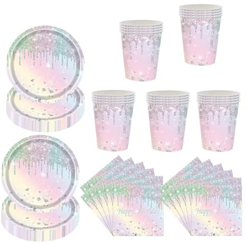 60 P Macarons Party Tableware Set for Her,Girls,Women,Macarons Paper Plates Paper Cups and Napkins,Sparkling Diamond Macaron Paper Dinnerware Set for Birthday,Wedding,Baby Shower Party Tableware