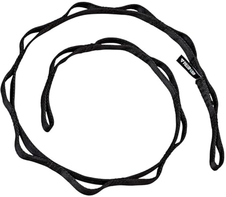 BigCheer Widerstandsfähige leichte Daisy Chain,Daisy Chain 120 cm aus PE Bandschlinge,Vielseitig für Klettern, Aerial Yoga & Gym – Robustes Sicherheitskette (Schwarz)