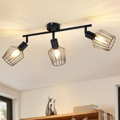 Lichtmaler Deckenspot E14 Deckenstrahler 3 Flamming - Deckenleuchte Schwarz Deckenlampe Vintage Küchenlampe Schwenbar Spotlight für Flur Schlafzimmer Esszimmer(ohne Leuchtmittel)