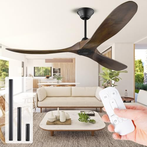 XSGDMN Ventilateur de plafond moderne avec télécommande sans lumière, 152 cm, pour extérieur, en bois, moteur CC réversible à 6 vitesses pour intérieur/extérieur, quatre saisons