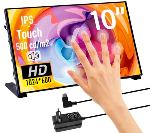 GeeekPi Touch screen capacitivo da 10,1 pollici per Raspberry Pi, monitor HDMI IPS 1024 x 600 LCD con doppio altoparlante per Raspberry Pi 5/4B/3B+/3B, con foro di montaggio per l'installazione della