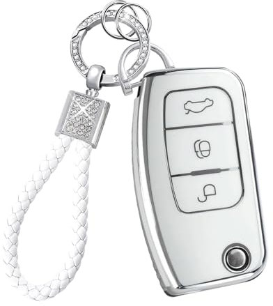 Teenpull Coque de clé avec porte-clés pour Ford Focus Mondeo Galaxy Fiesta Kuga Mustang Edge Fusion C-Max S-Max MK4 avec porte-clés bling