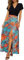 Newshows Sommerkleid Damen lang Maxikleid Sommer Kurzarm V Ausschnitt Strand Kleider Orange Blue Tropical Leaf,XL